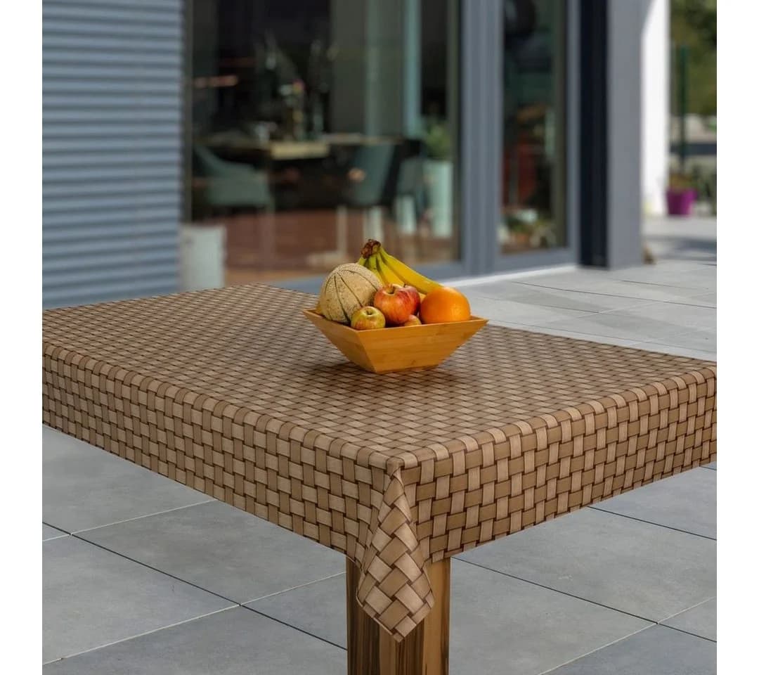 laro Tischdecke Wachstuch Rattan Braun Beige