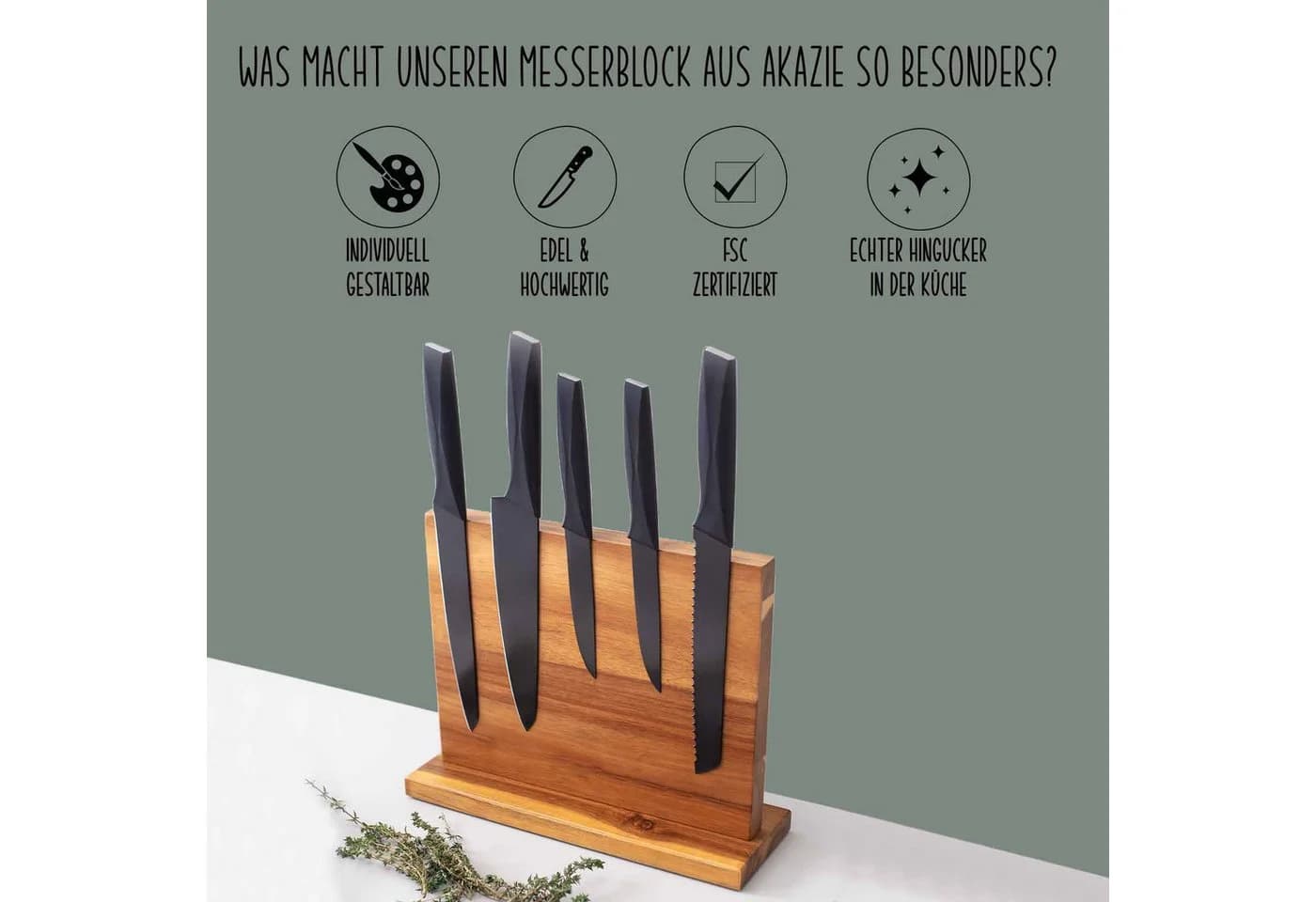 hellomini Magnet-Messerblock Akazie für 7 Messer mit Gravur - Bild 3