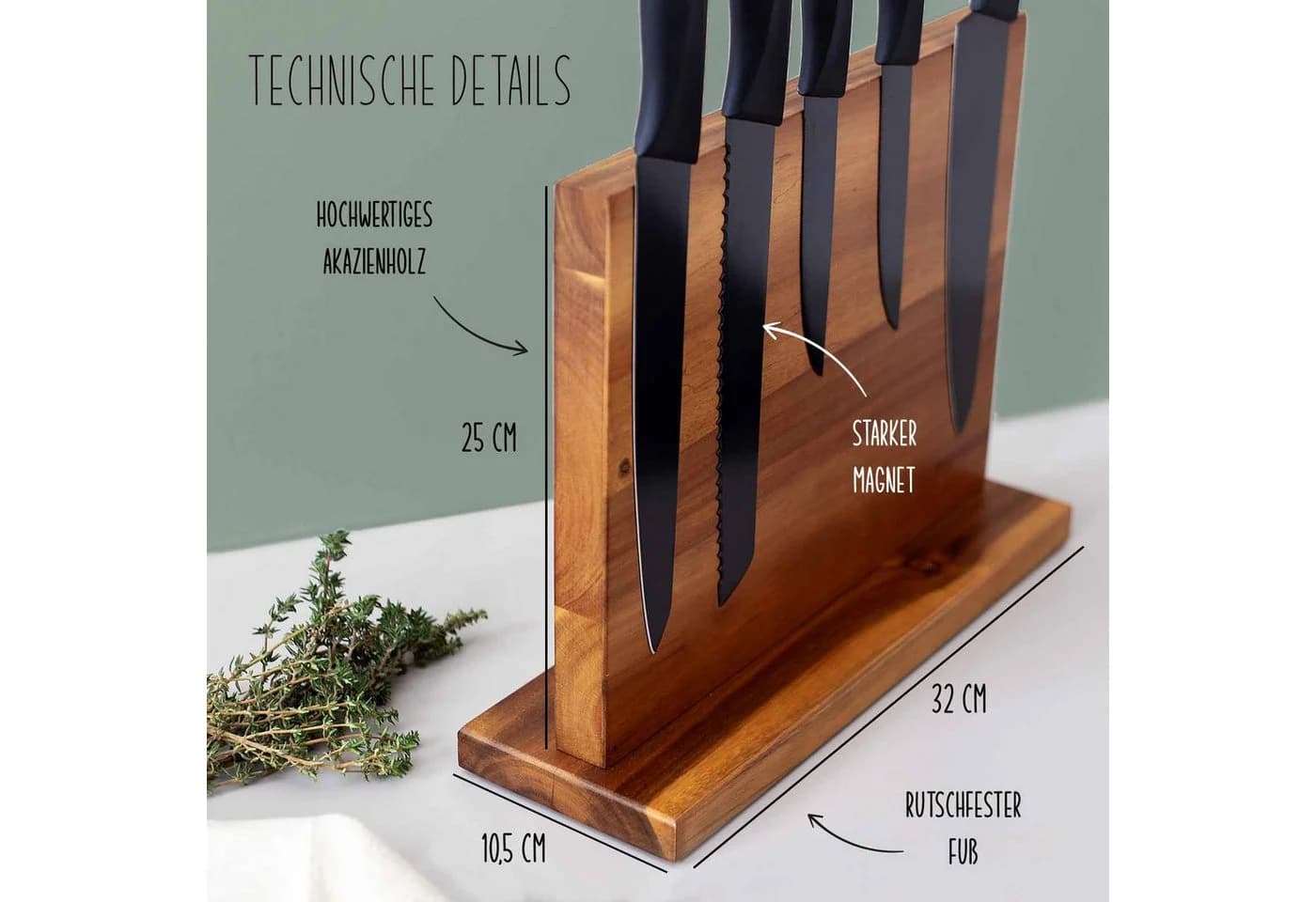 hellomini Magnet-Messerblock Akazie für 7 Messer mit Gravur - Bild 5