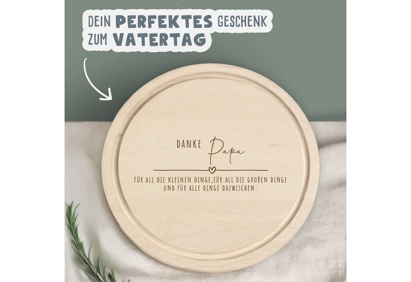 hellomini Frühstücksbrettchen Rund Buche "Danke Papa" Gravur