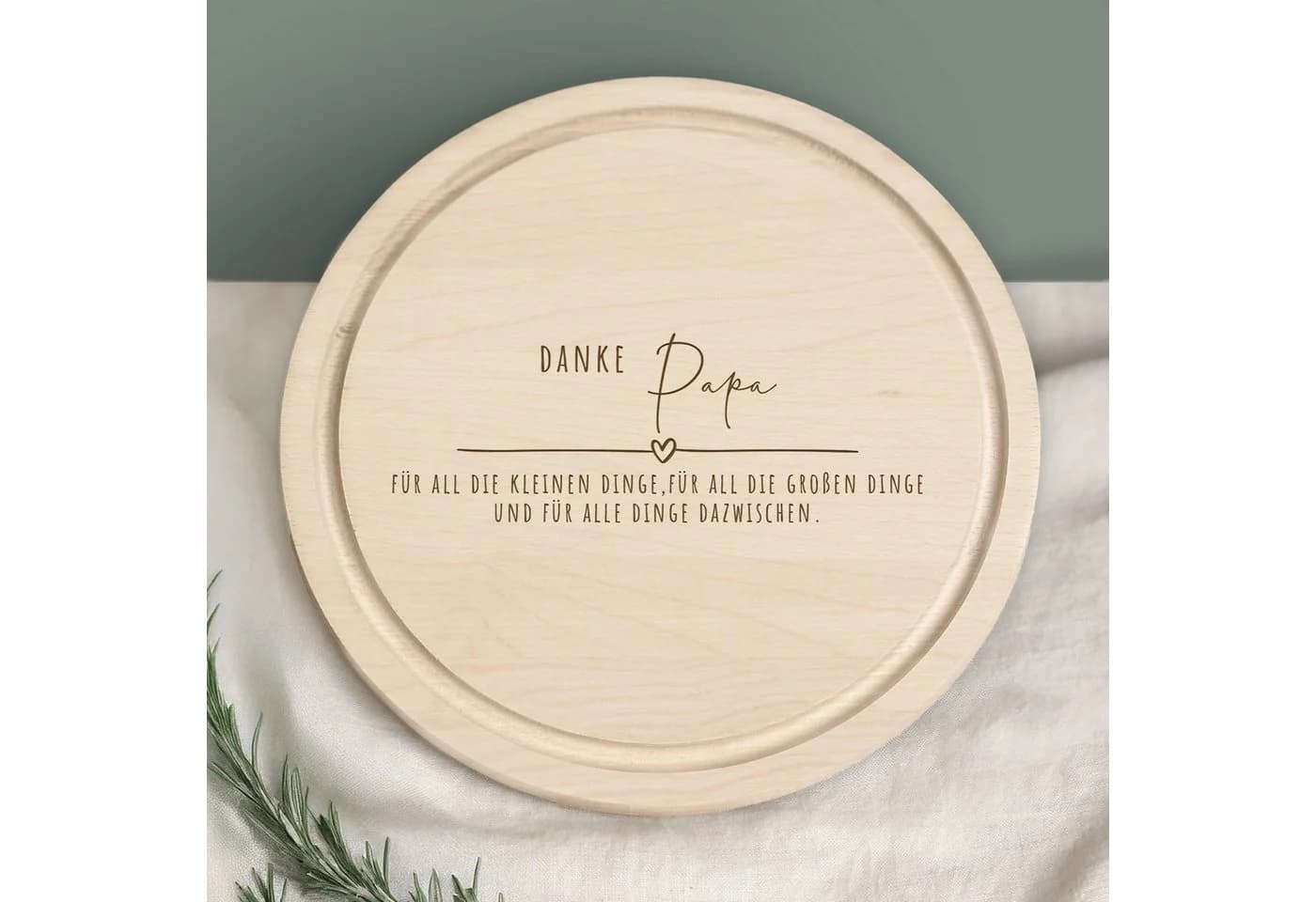 hellomini Frühstücksbrettchen Rund Buche "Danke Papa" Gravur - Bild 2