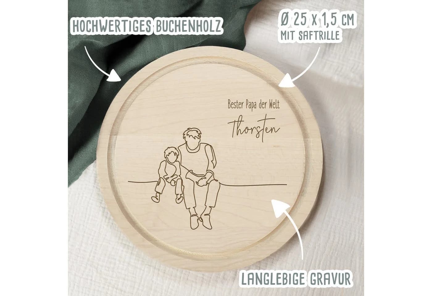 hellomini Frühstücksbrettchen Rund Buche "Danke Papa" Gravur - Bild 5