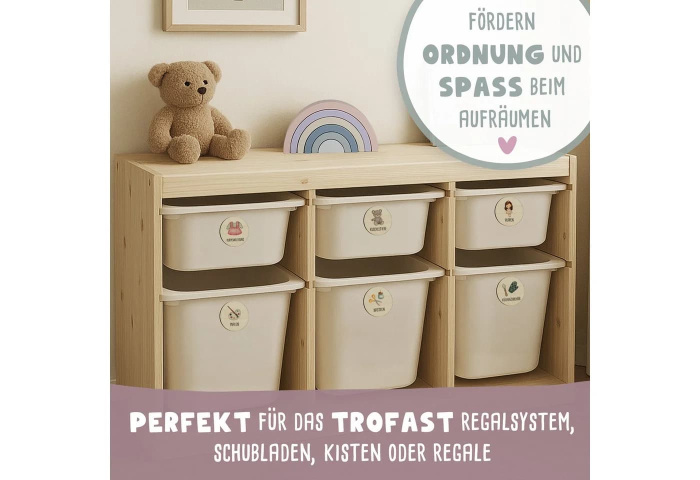 hellomini Trofast Schilder Set Holz 7-tlg. Bunt Beschriftung Spielzeugkisten