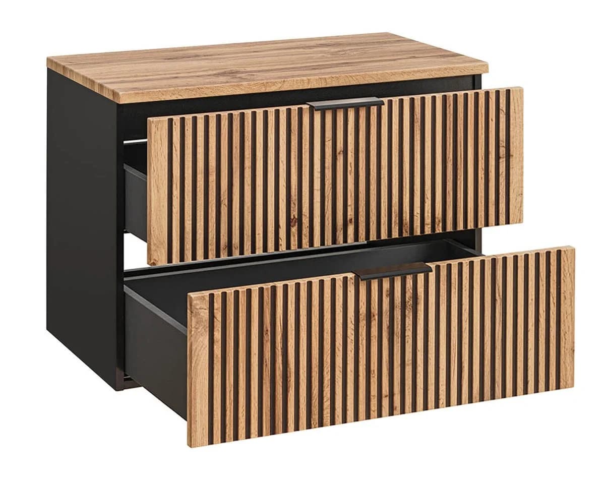 einfachgutemoebel Waschtisch-Set Bad Tribune 80cm Schwarz Wotan-Eiche
