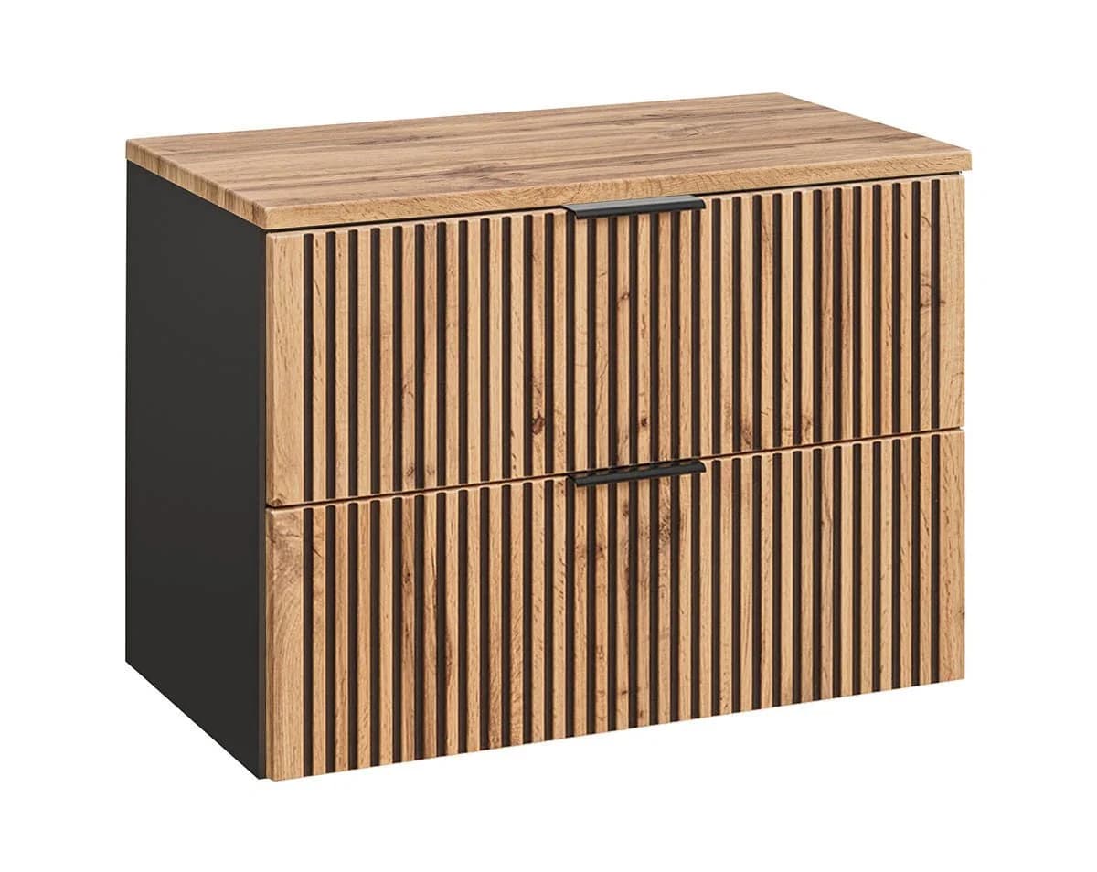 einfachgutemoebel Waschtisch-Set Bad Tribune 80cm Schwarz Wotan-Eiche - Bild 2