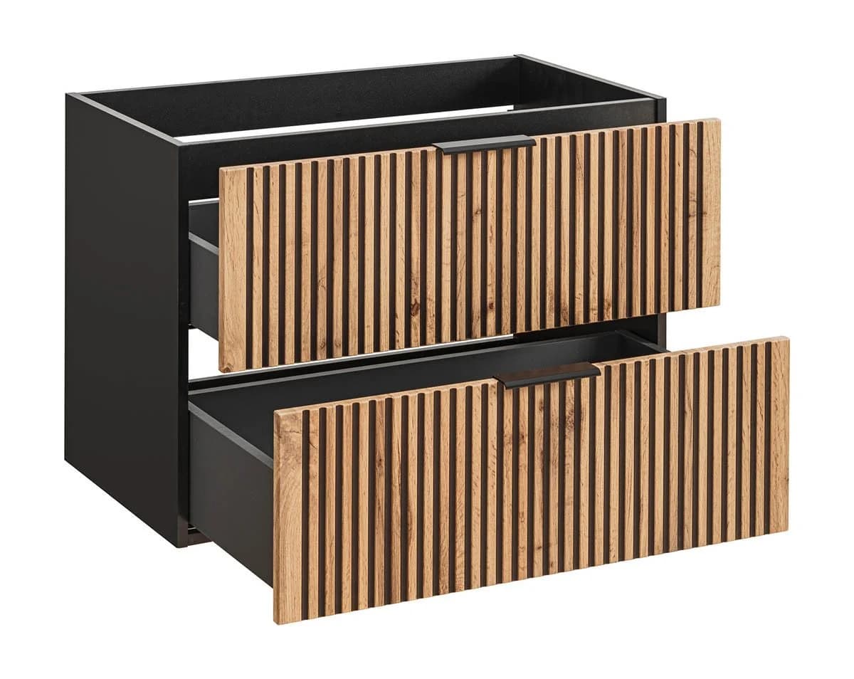 einfachgutemoebel Waschtisch-Set Bad Tribune 80cm Schwarz Wotan-Eiche - Bild 4