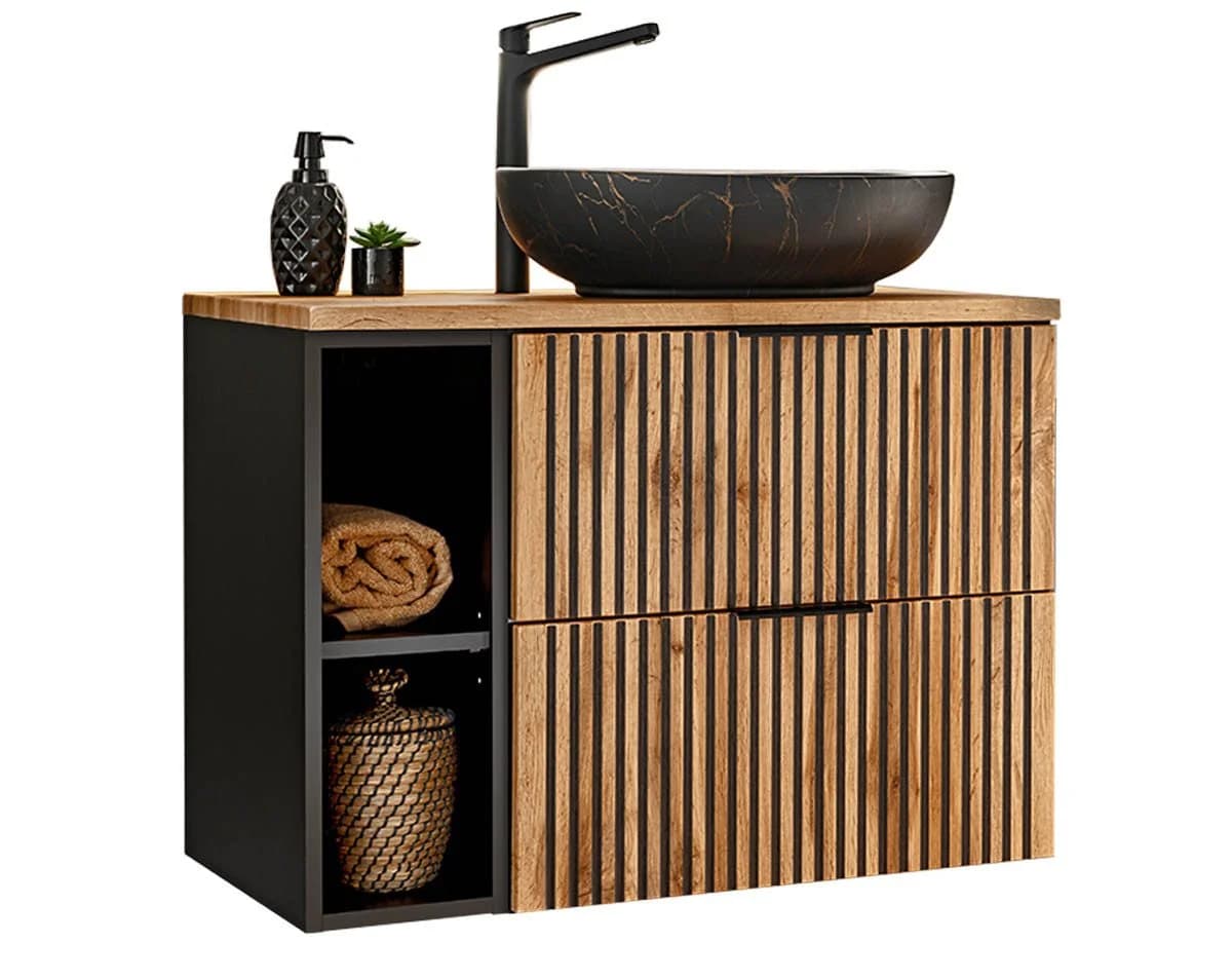 einfachgutemoebel Waschtisch-Set Tribune 80cm Schwarz - Bild 2