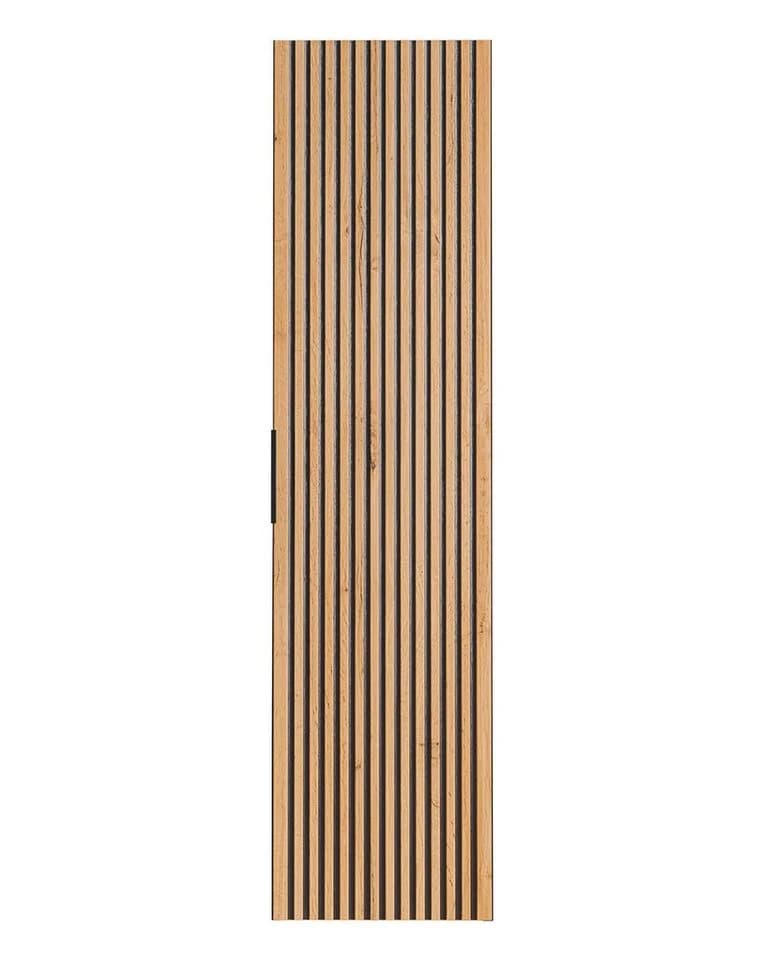 einfachgutemoebel Waschtisch-Set Bad Hochschrank Tribune 1-türig 140cm hoch Schwarz Wotan-Eiche
