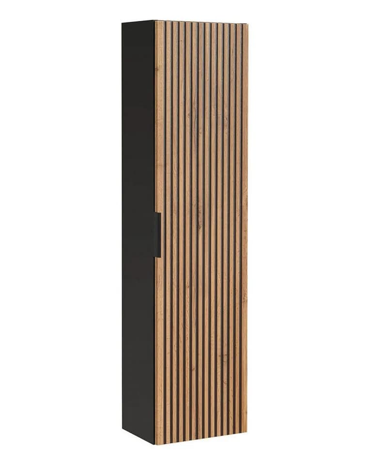 einfachgutemoebel Waschtisch-Set Bad Hochschrank Tribune 1-türig 140cm hoch Schwarz Wotan-Eiche - Bild 2