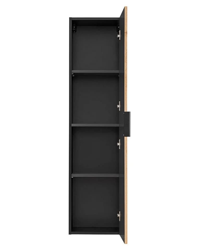 einfachgutemoebel Waschtisch-Set Bad Hochschrank Tribune 1-türig 140cm hoch Schwarz Wotan-Eiche - Bild 3
