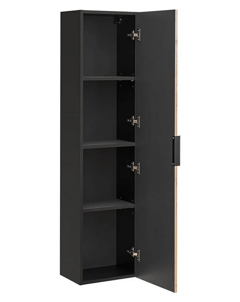 einfachgutemoebel Waschtisch-Set Bad Hochschrank Tribune 1-türig 140cm hoch Schwarz Wotan-Eiche - Bild 4