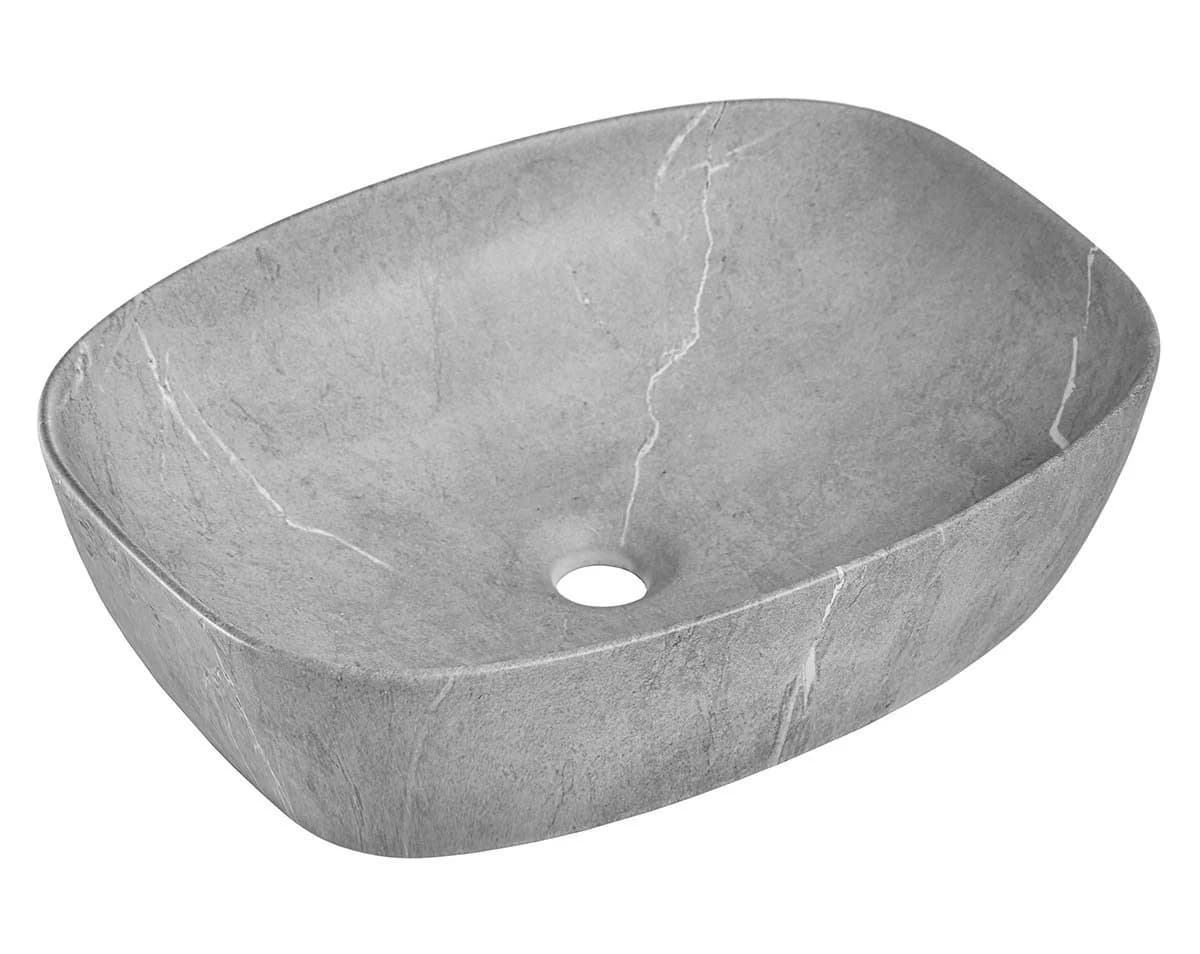 einfachgutemoebel Aufsatz-Waschbecken 50cm Grau Marmor Optik Keramik