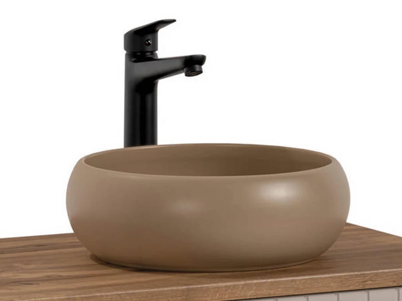 einfachgutemoebel Waschtisch-Set Aufsatz-Waschbecken 36x36cm Keramik Beige