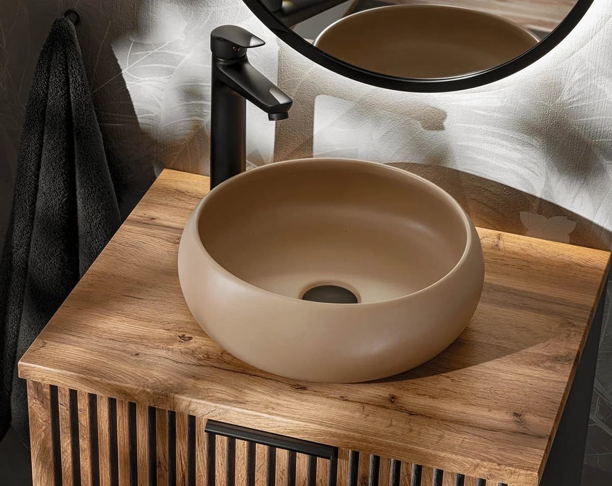 einfachgutemoebel Waschtisch-Set Aufsatz-Waschbecken 36x36cm Keramik Beige - Bild 2