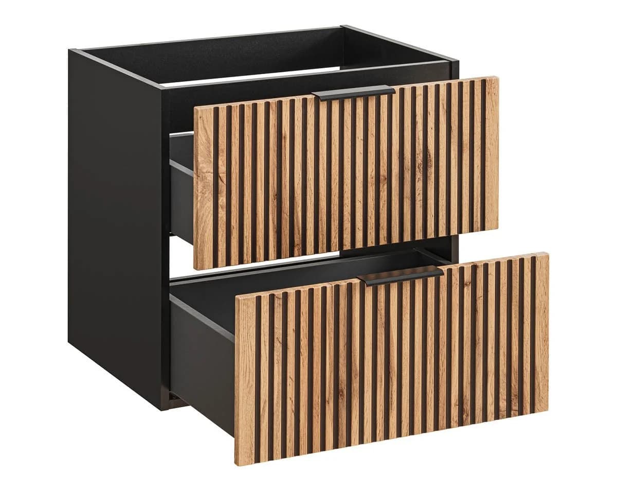 einfachgutemoebel Waschtischunterschrank Tribune 60cm Schwarz Wotan-Eiche Modern