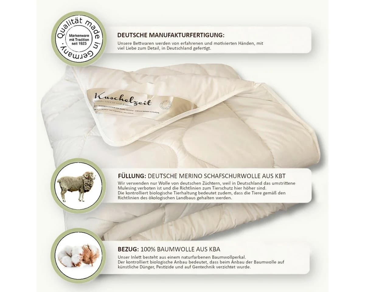 Meivita Naturhaarbettdecke Bio Merino Schafschurwolle Ganzjahresdecke beige - Bild 5