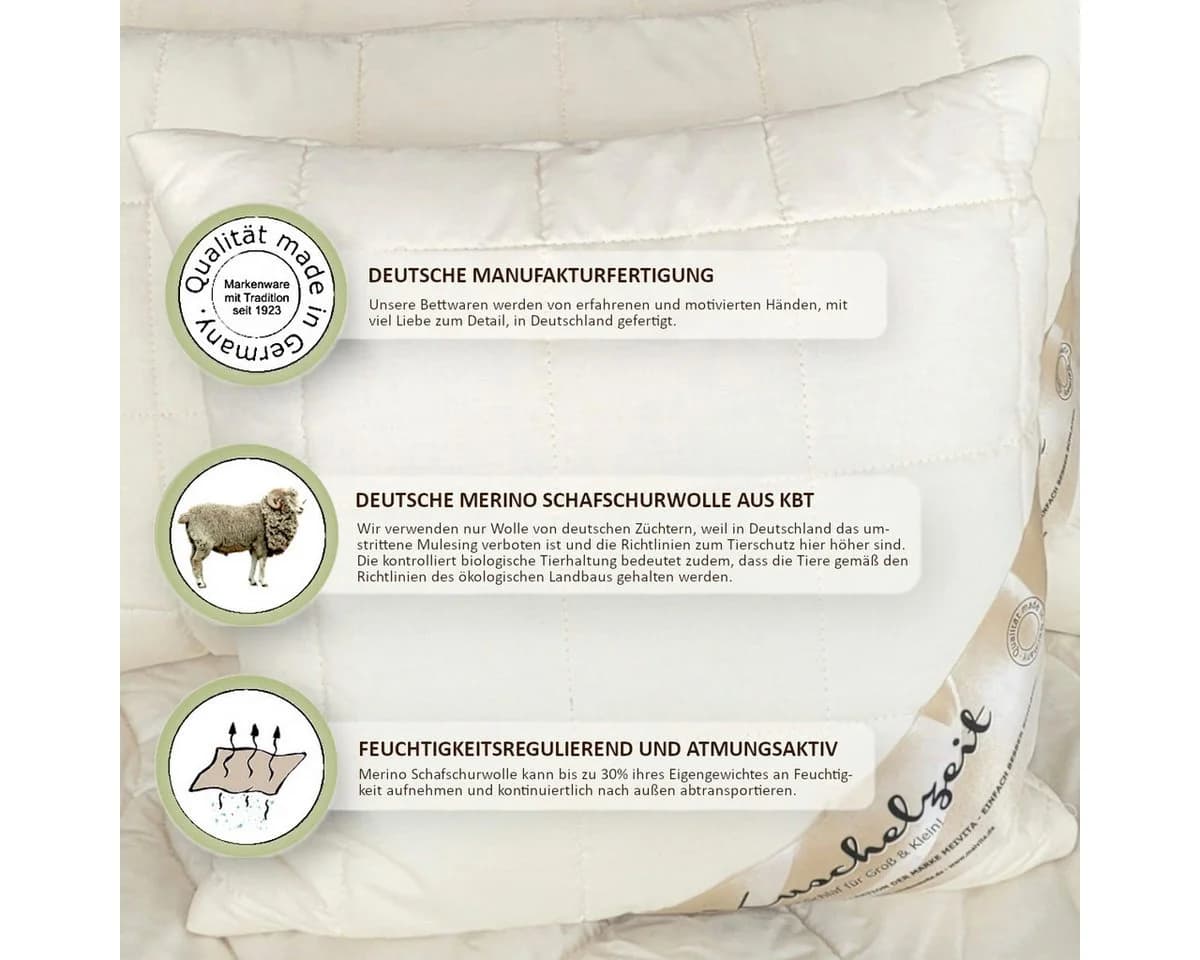 Bio Kopfkissen aus Merino Schafschurwolle und Baumwolle - Bild 4