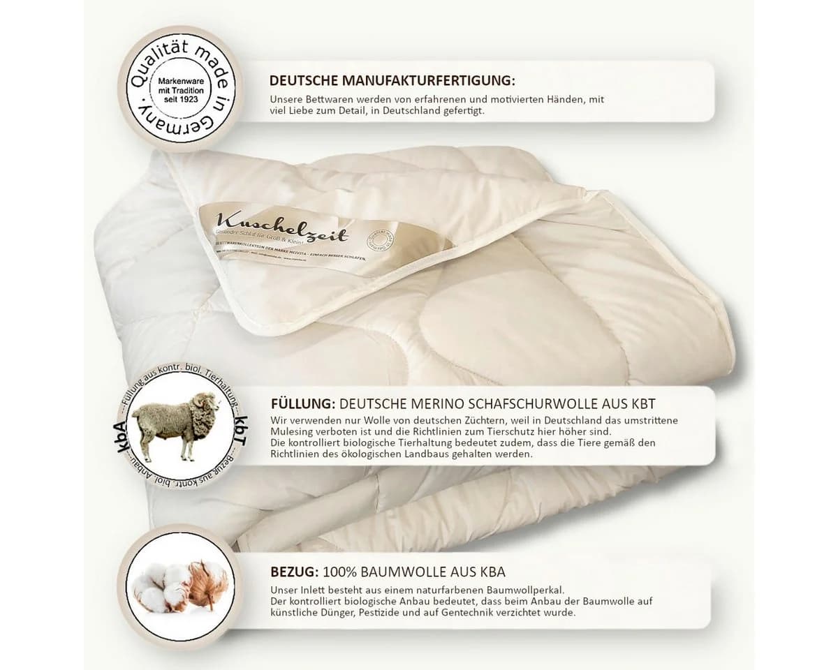 Meivita Bio Merino Winterdecke 155x220 cm 100% Wolle kbT - Bild 5