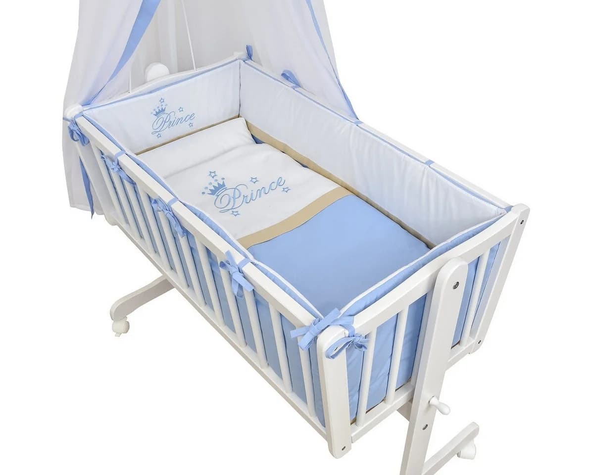 Baby-Delux Babybettwäsche Wiegenset 6-tlg. Prince Blau/Weiß