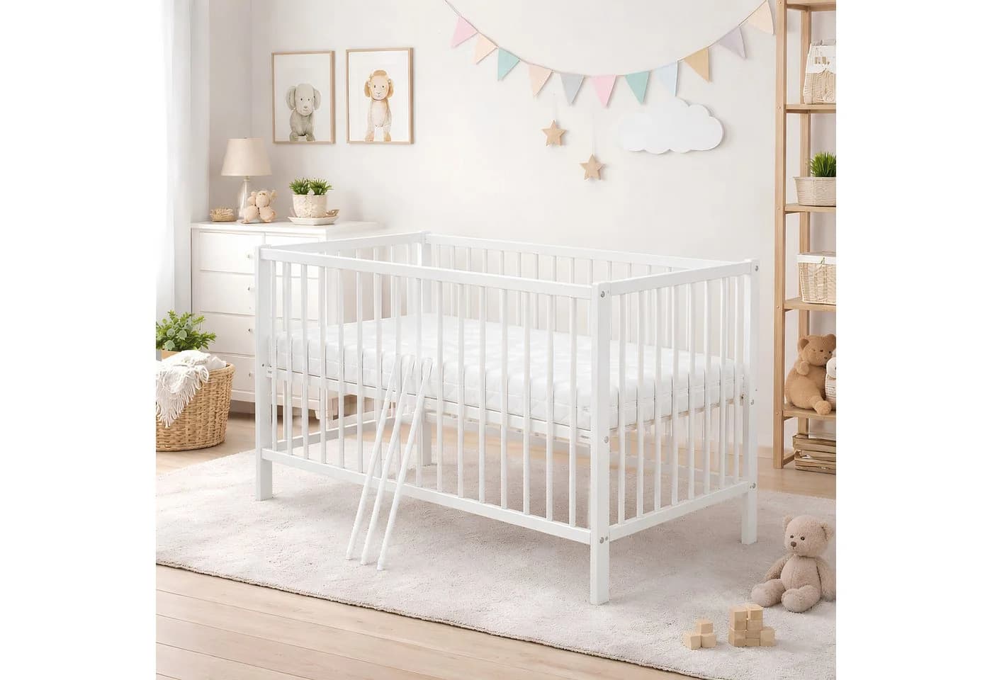 Baby-Delux Babybett Milo weiß Kiefernholz höhenverstellbar - Bild 2