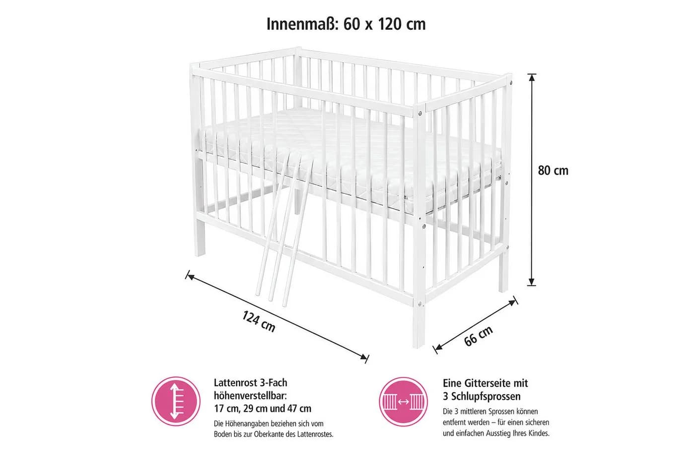Baby-Delux Babybett Milo weiß Kiefernholz höhenverstellbar - Bild 5