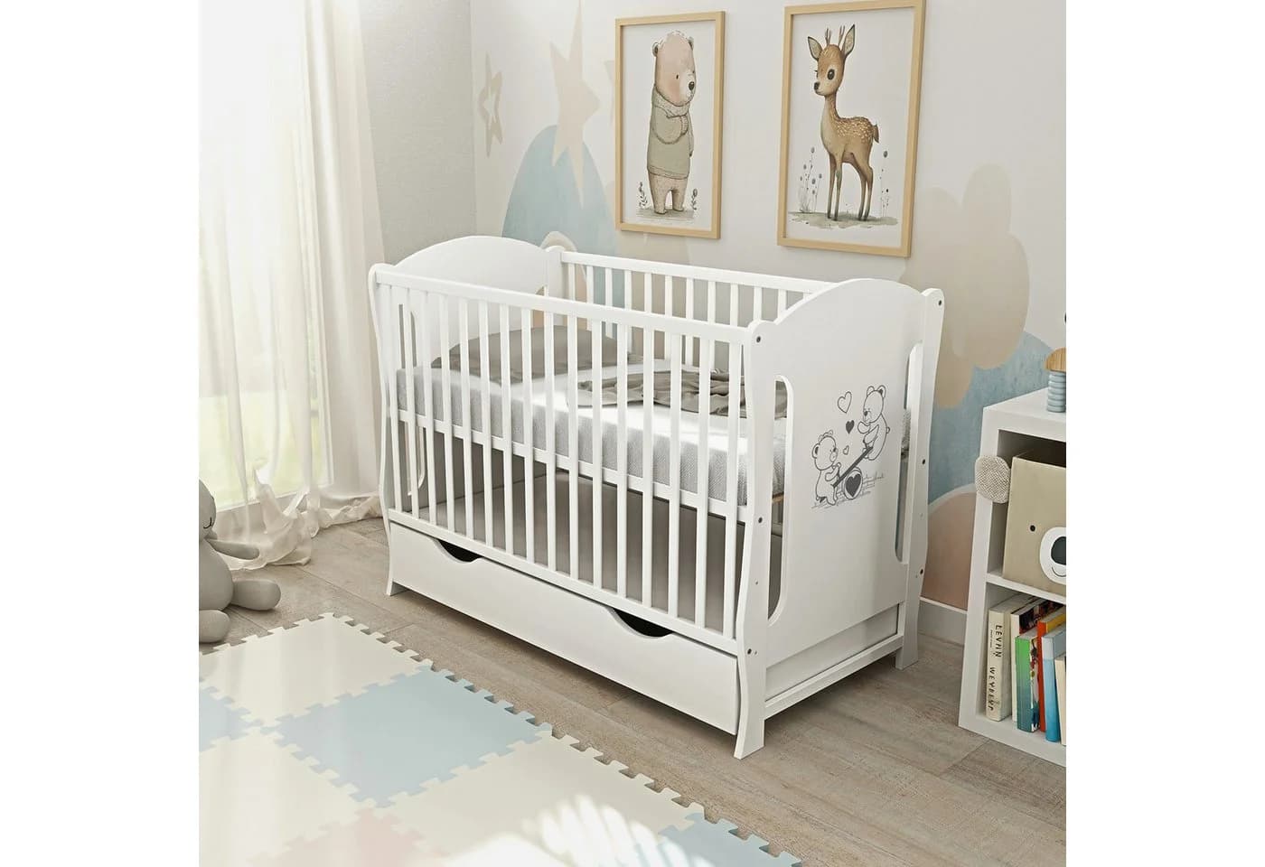 Baby-Delux Babybett Lia Weiß Kiefer Massivholz mit Matratze - Bild 3