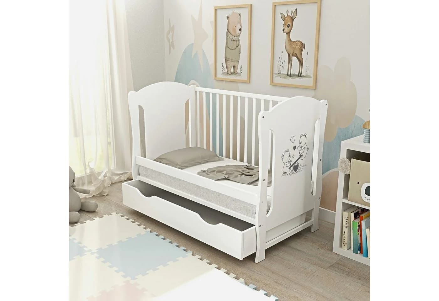 Baby-Delux Babybett Lia Weiß Kiefer Massivholz mit Matratze - Bild 4