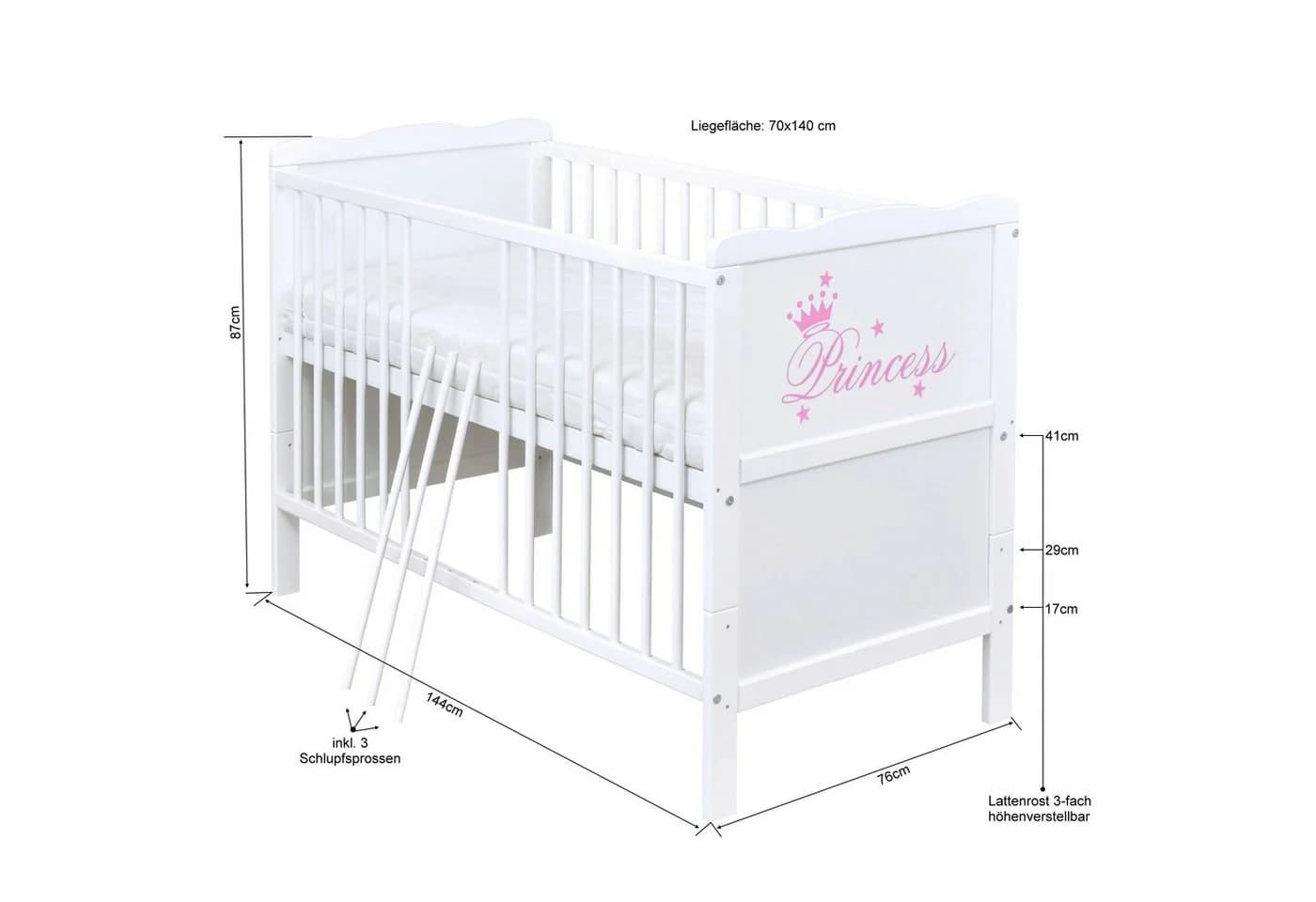 Baby-Delux Babybett Natalie Princess Komplettset Weiß Massivholz - Bild 3