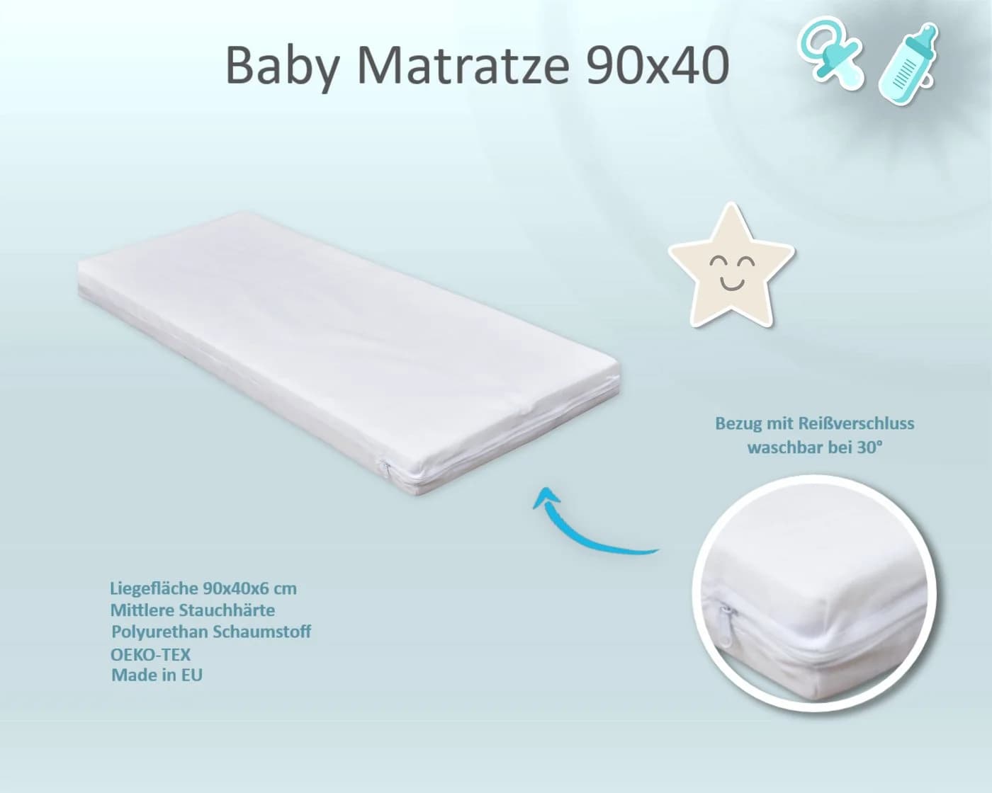 Baby-Delux Wiegenmatratze 40x90 cm Weiß Schaumstoff - Bild 1