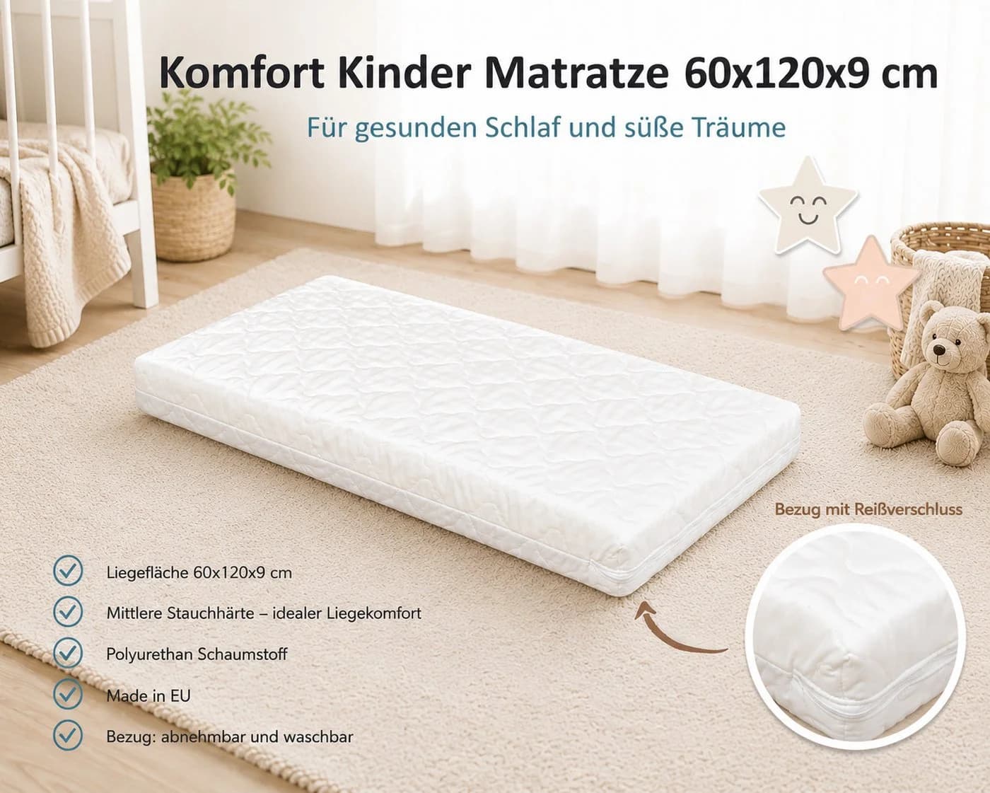 Baby-Delux Babymatratze Komfort Weiß Gesteppt