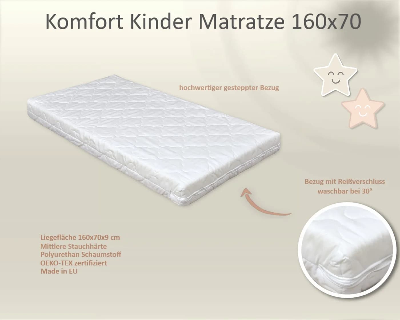 Baby-Delux Kindermatratze 160x70 cm Weiß Schaumstoff
