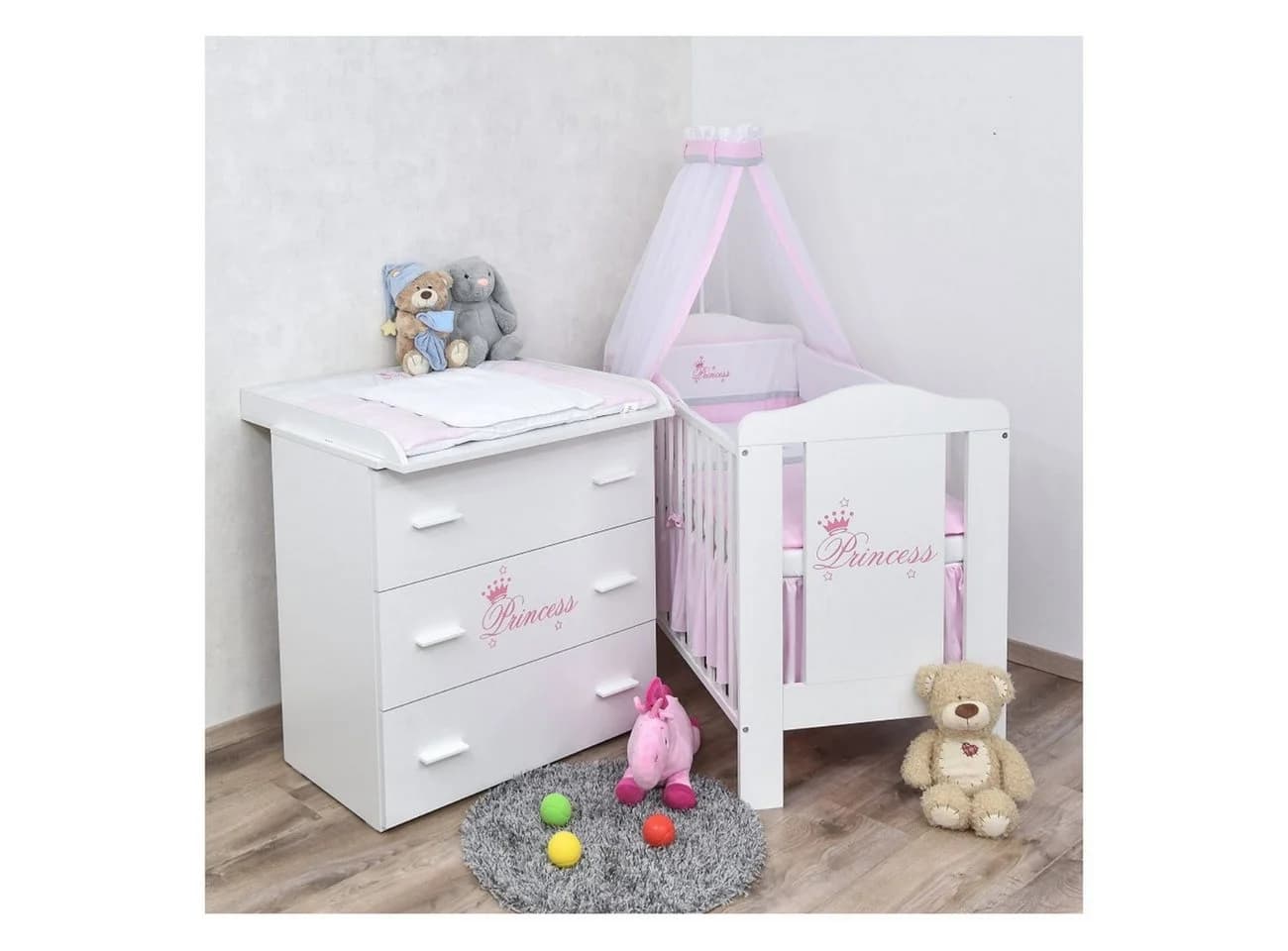 Baby-Delux Babyzimmer-Komplettset Princess 13-tlg. Weiß Massivholz - Bild 2