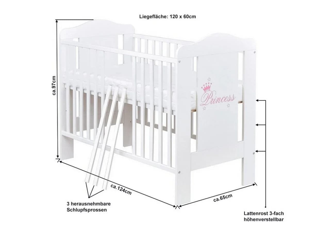 Baby-Delux Babyzimmer-Komplettset Princess 13-tlg. Weiß Massivholz - Bild 4