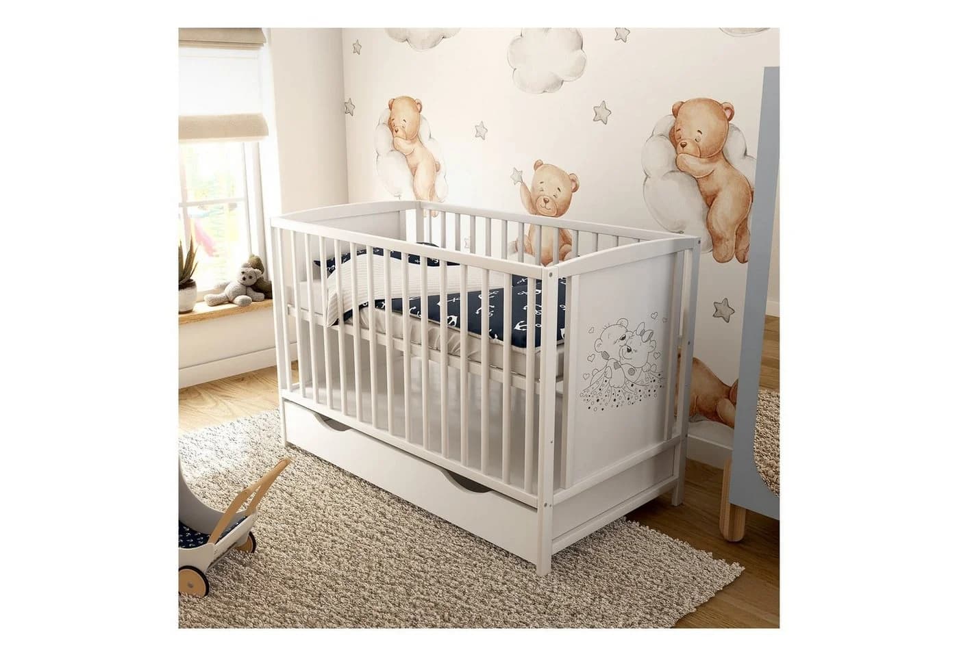 Baby-Delux Babybett Mia Weiß mit Schublade und Matratze