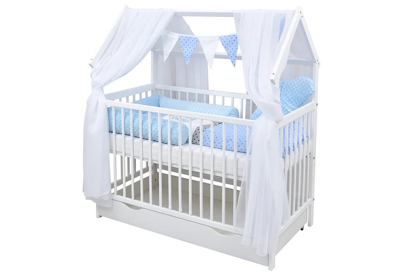 Baby-Delux Komplettbett Hausbett Weiß mit Schublade und Schutzgitter - Bild 2