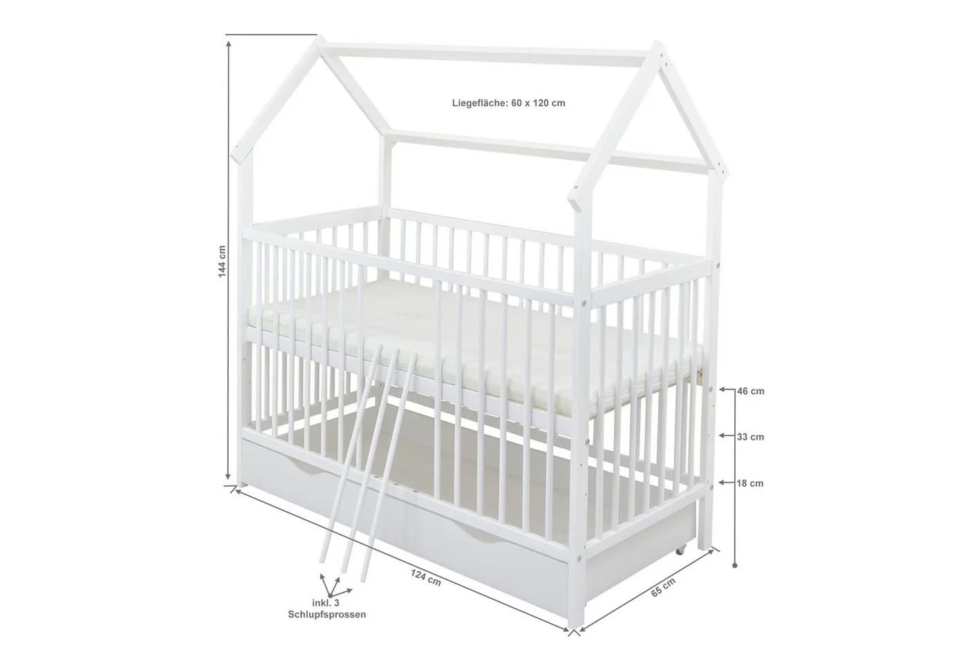 Baby-Delux Komplettbett Hausbett Weiß mit Schublade und Schutzgitter - Bild 5