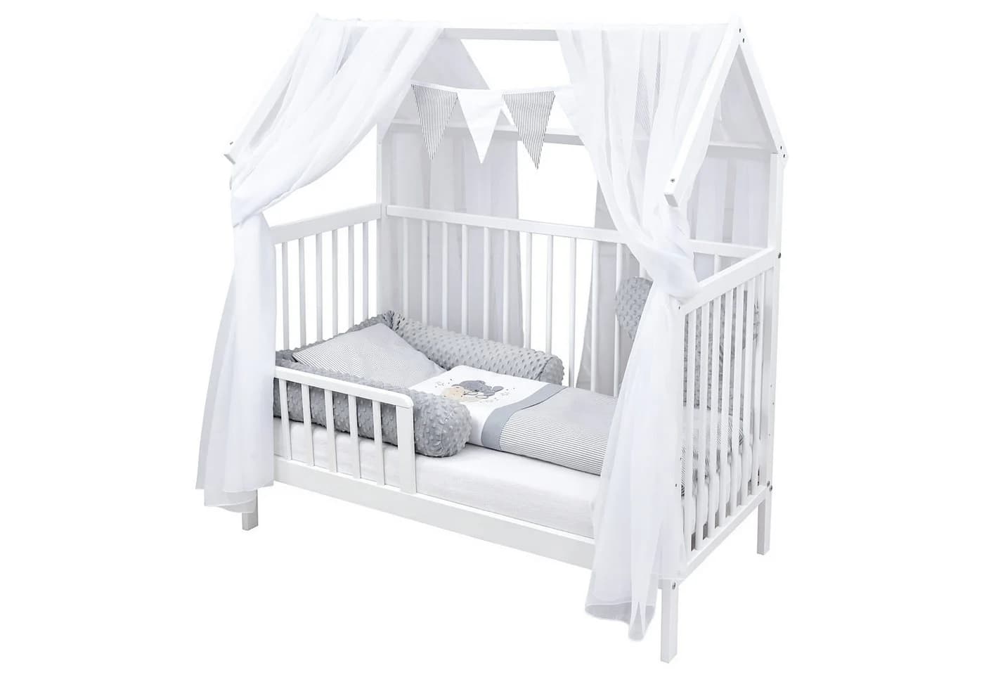 Baby-Delux Komplettbett Hausbett 60x120 cm Weiß mit Schutzgitter
