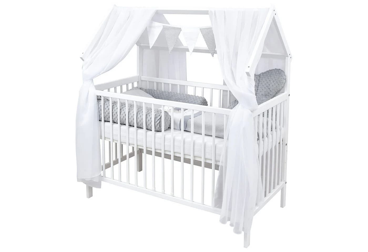 Baby-Delux Komplettbett Hausbett 60x120 cm Weiß mit Schutzgitter - Bild 2