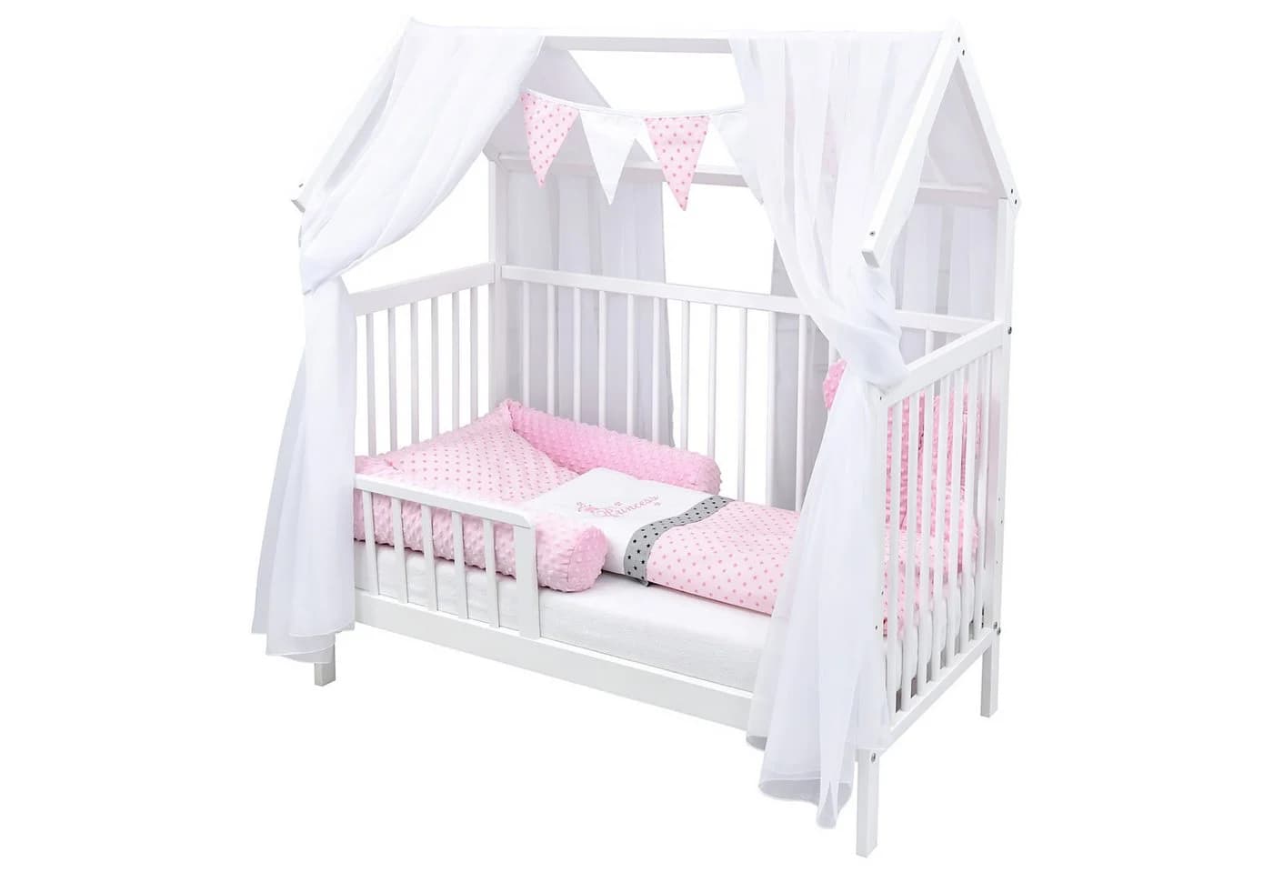 Baby-Delux Komplettbett Hausbett Babybett Schutzgitter Komplettset weiß - Bild 1