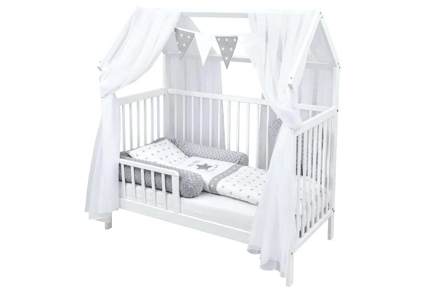 Baby-Delux Komplettbett Hausbett Babybett Schutzgitter Komplettset, 10-tlg., Kinderbett 60x120 cm weiß