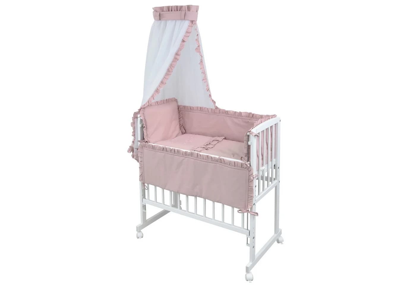 Baby-Delux Beistellbett Royal Rosa Rüsche, Stillbett 90x40 weiß höhenverstellbar - Bild 2