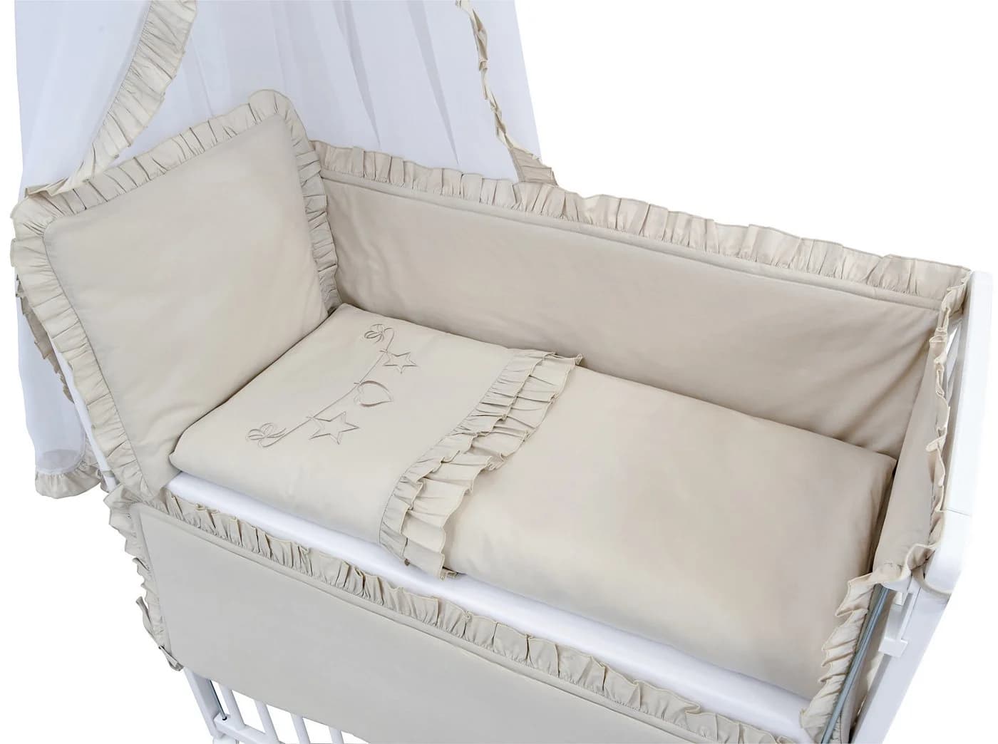 Baby-Delux Beistellbett Royal Beige Rüsche, Stillbett 90x40 weiß höhenverstellbar, Matratze inkl. komplett Set