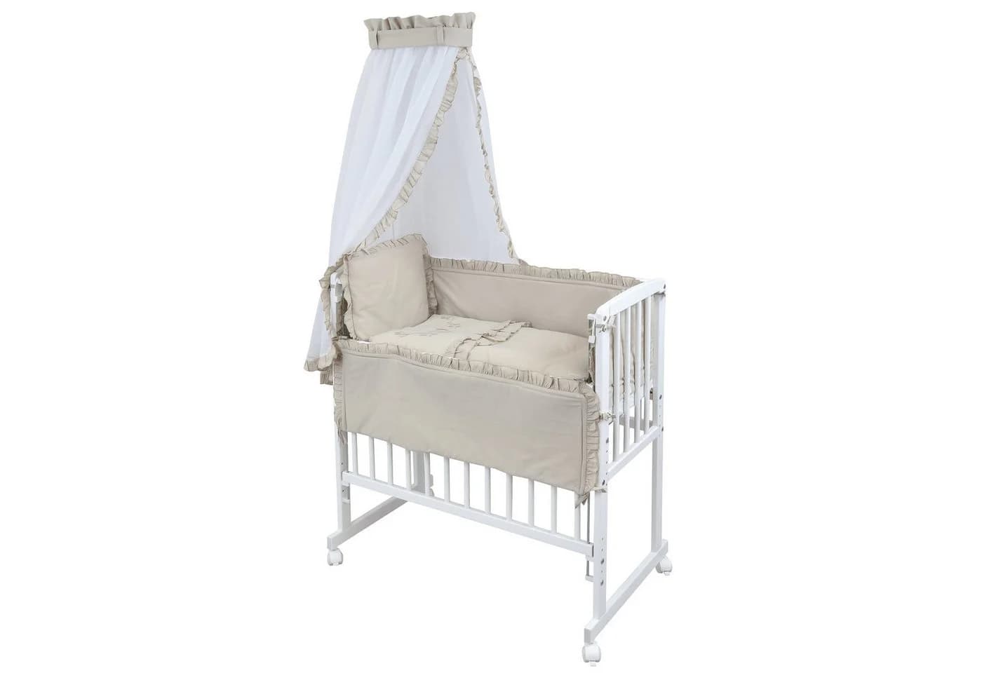 Baby-Delux Beistellbett Royal Beige Rüsche, Stillbett 90x40 weiß höhenverstellbar, Matratze inkl. komplett Set - Bild 2