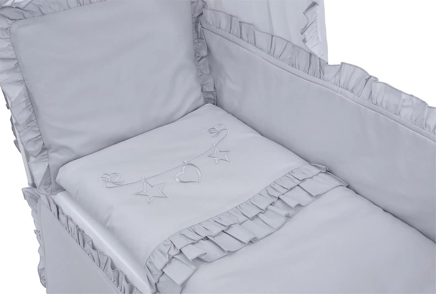 Baby-Delux Beistellbett Royal Grau Rüsche Weiß höhenverstellbar mit Matratze - Bild 3