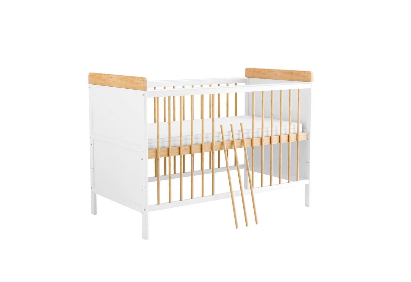 Baby-Delux Babybett Ella weiß-natur Kiefer höhenverstellbar mit Matratze - Bild 4