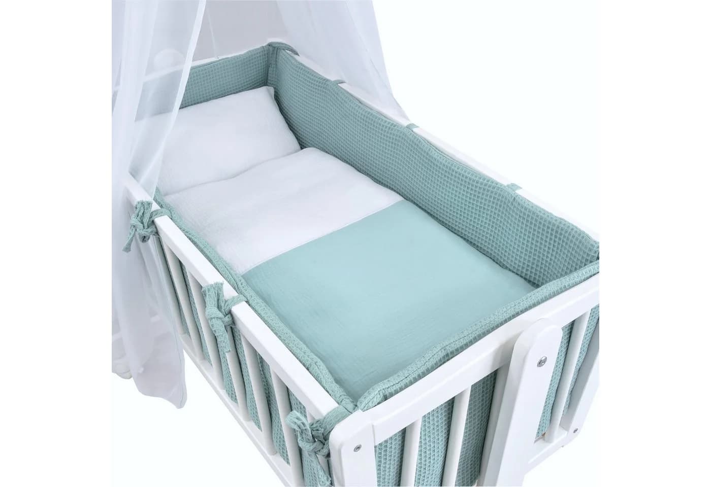 Baby-Delux Wiegenset 6-tlg. Mintgrün Musselin Waffelpiqué - Bild 2