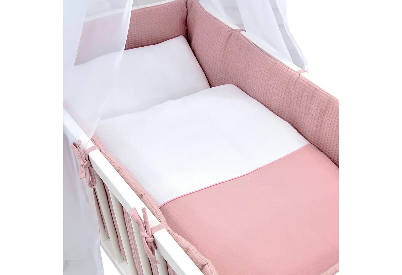 Baby-Delux Wiegenset 6-tlg. Rosa Musselin & Waffelpiqué