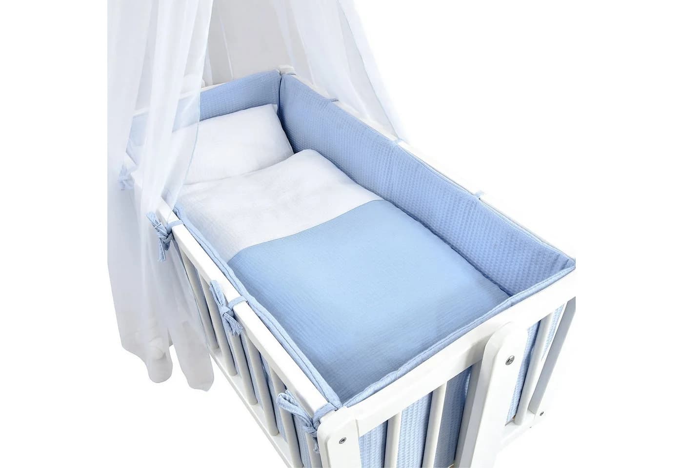 Baby-Delux Stubenbett Komplettset Schaukelwiege Weiß Blau