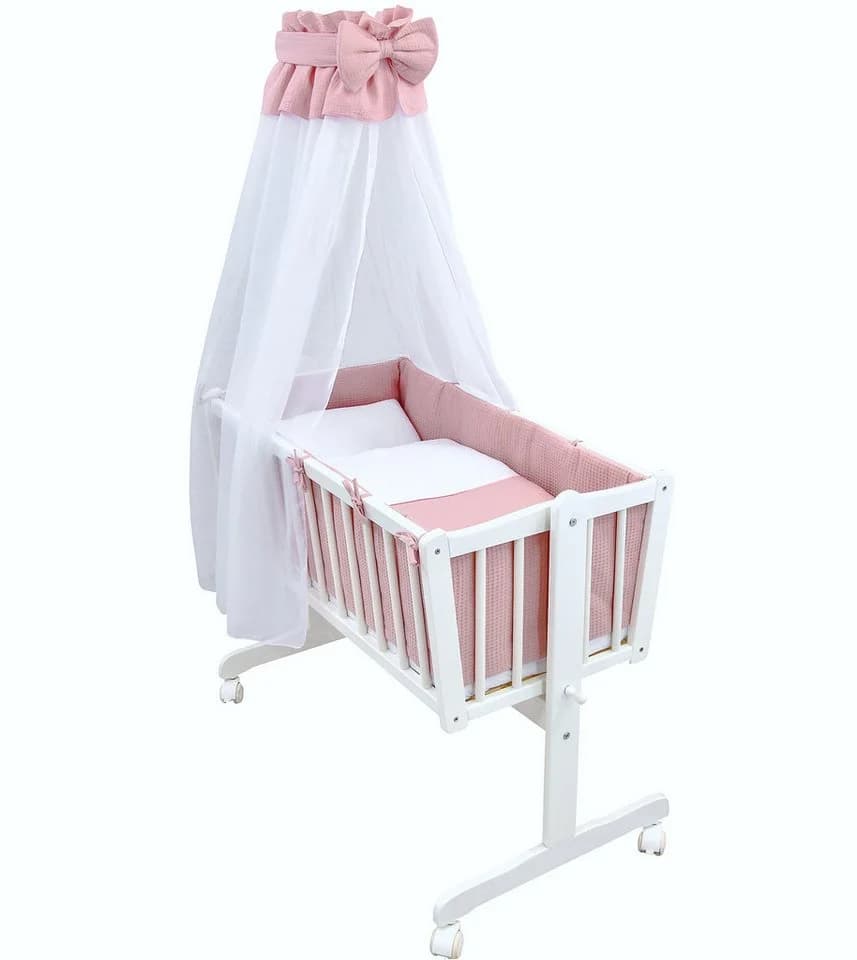 Baby-Delux Stubenbett Babywiege Komplettset Waffelpique Musselin Weiß - Bild 2