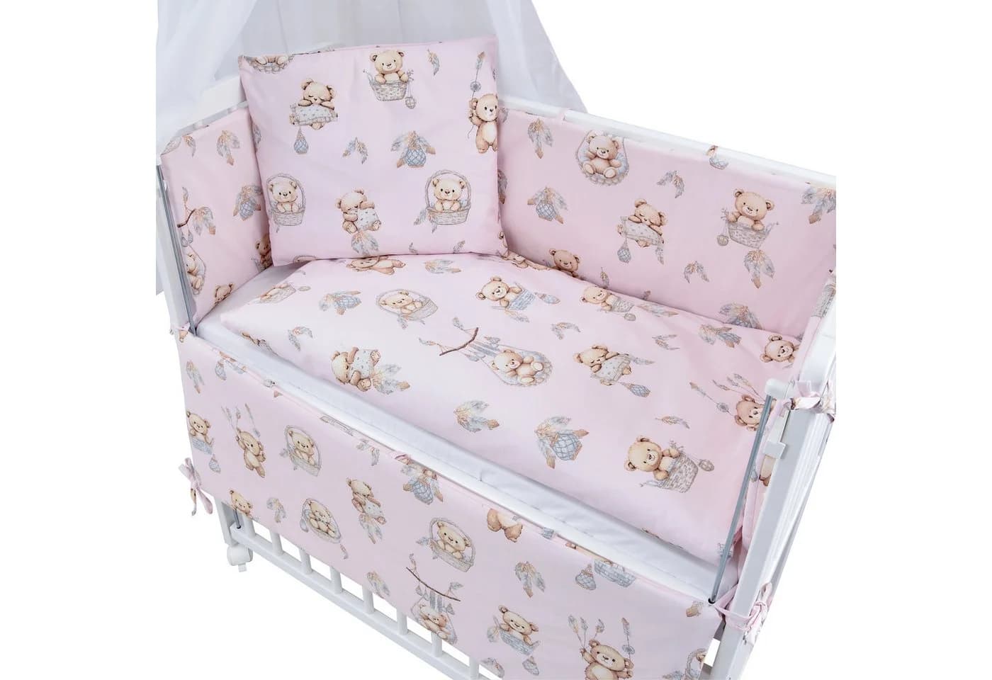 Baby-Delux Beistellbett Teddy Rosa Weiß Höher Verstellbar Komplett Set